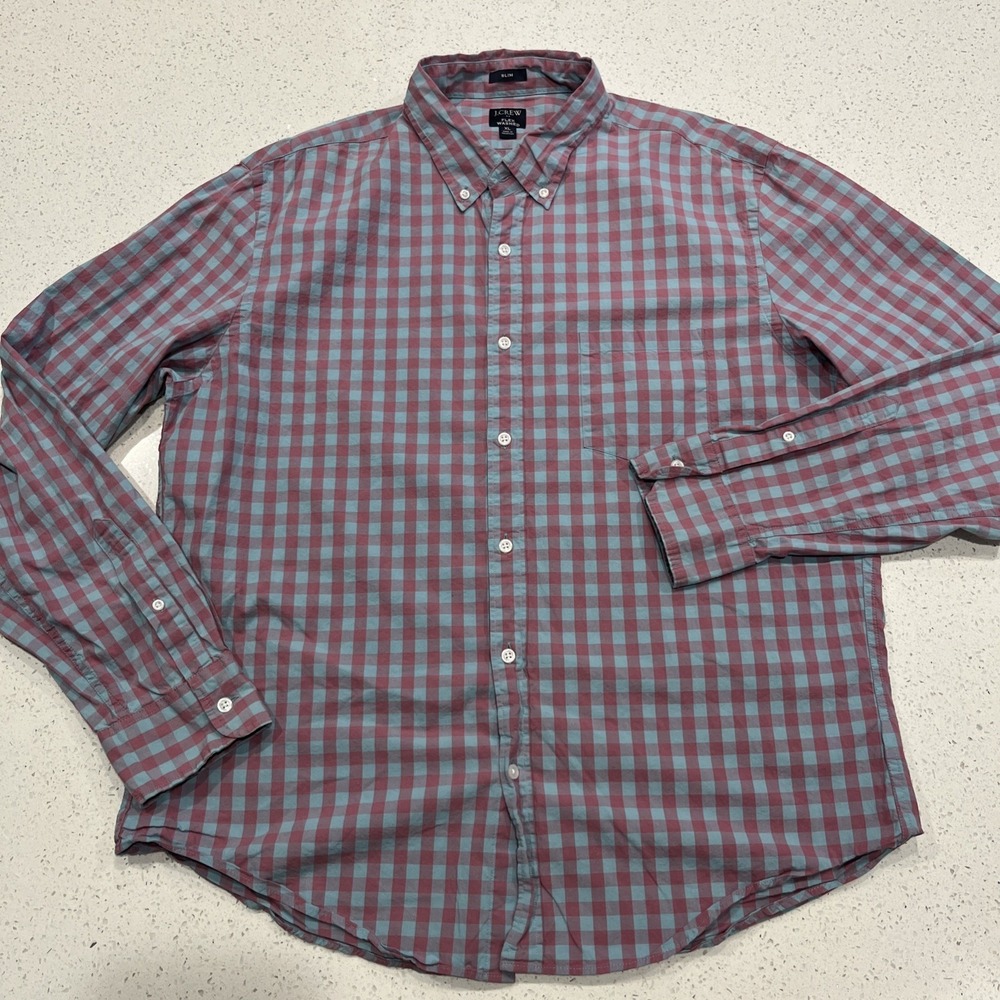 J. Crew flex washed long sleeve size XL Red Blue Check Button Up